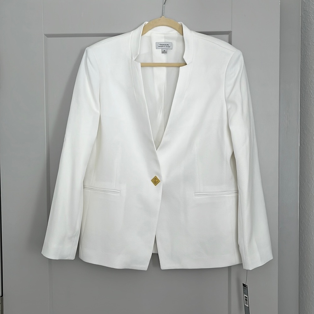 42” Chest Tahari Arthur S. Levine Womens White Linen Blend Blazer Jacket